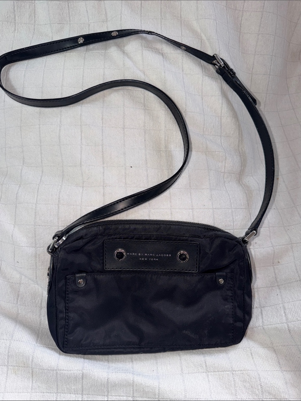 Marc by Marc Jacobs Black Nylon Crossbody Shoulder Bag with Silver Hardware